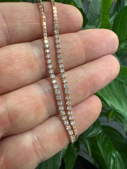 Rose Gold Plated 925 Sterling Silver Double Strand CZ Bracelet 8"