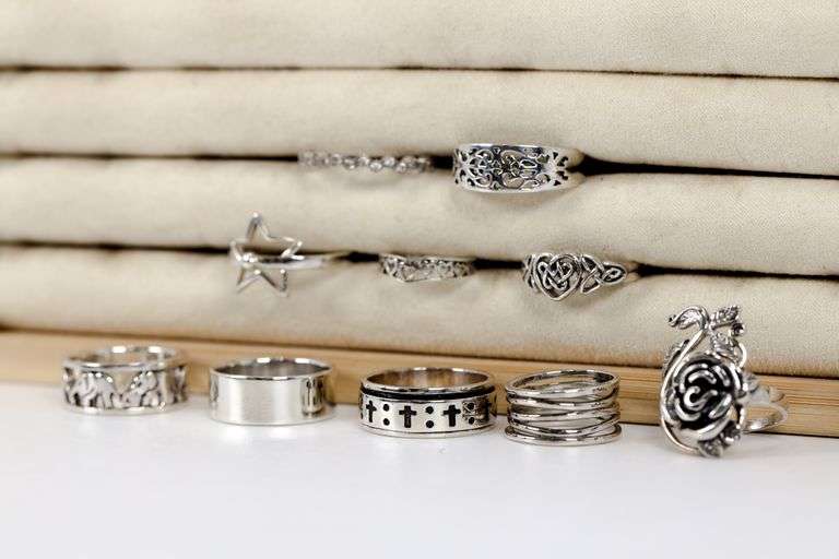 Sterling Silver Curated Ring Assortment Various Sizes & Styles (10 Ring Lot)