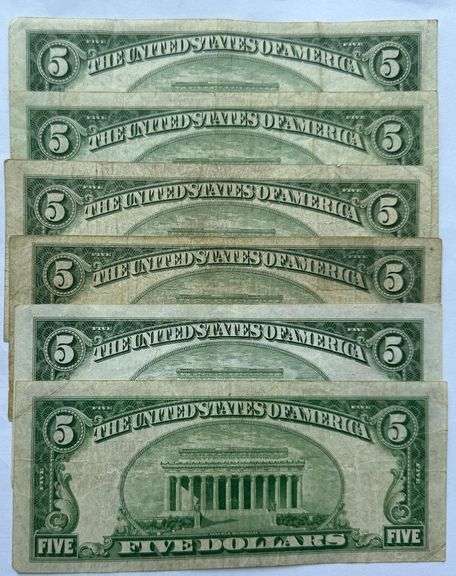 6 Various 1934 A-D $ 5 Silver Certificates
