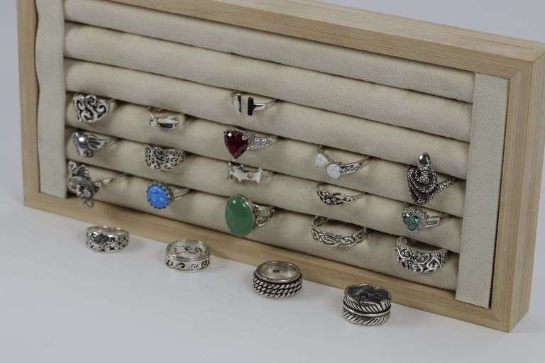 .925 Sterling Silver Ring Assortment Various Sizes & Styles (20 Ring Lot)