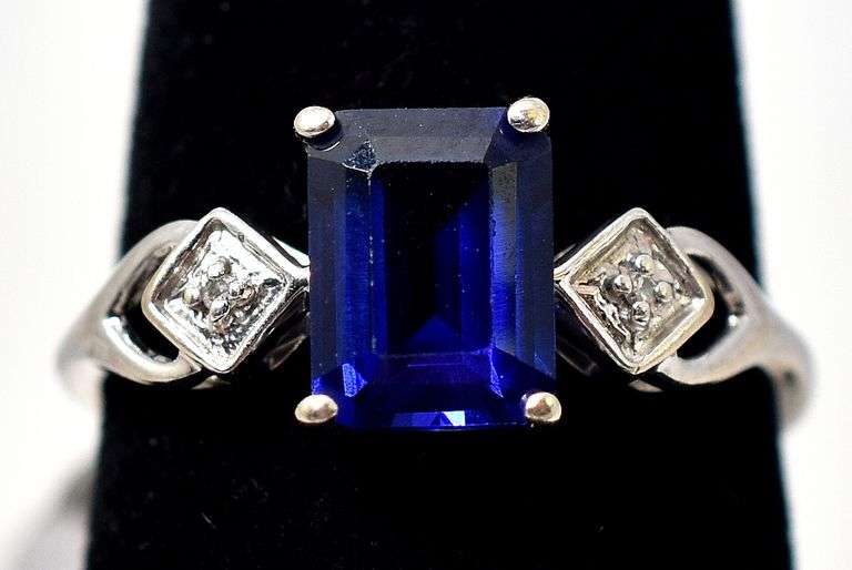 Lovely Synthetic Sapphire Ring in 10K White Gold