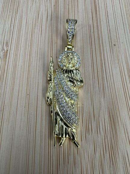 Gold Plated 925 Sterling Silver CZ St Jude Hip Hop Pendant