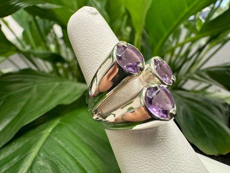 Sterling Silver 925 Natural Gemstone Amethyst Ring Size 6