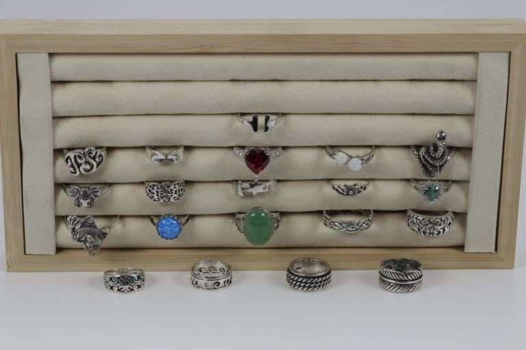 .925 Sterling Silver Ring Assortment Various Sizes & Styles (20 Ring Lot)