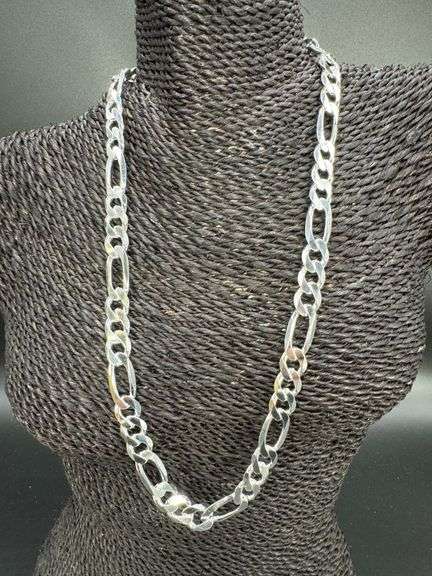 Sterling Silver Solid Figaro Link Chain 11.2mm 925 Italy Heavy Curb Necklace 24" Inch