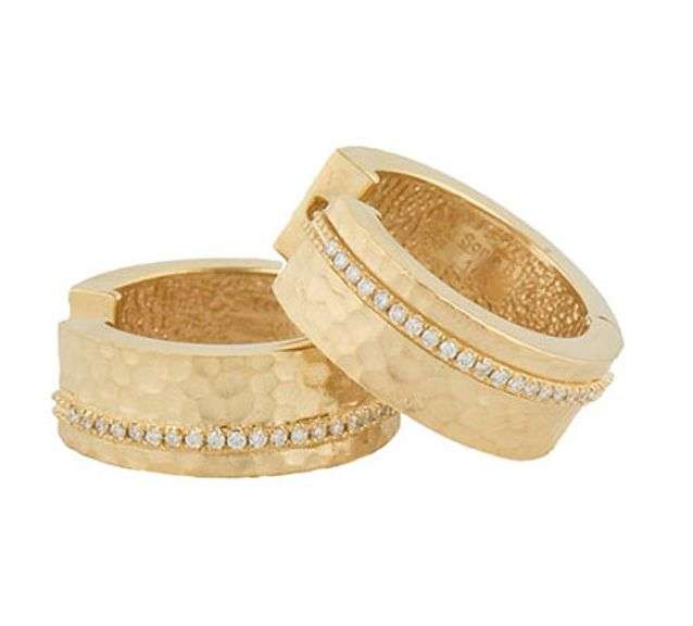 Sonia Bitton 0.25ctw Diamond Galerie De Bijoux Hammer Finish Hoop Earrings in 14K