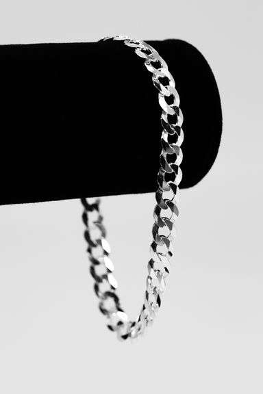 Men's 6.7mm Solid .925 Sterling Silver Flat Curb Chain Link Italy Bracelet 8" inch