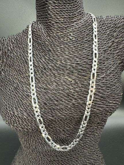 Men's 8mm Solid .925 Sterling Silver Flat Figaro Chain Link Italy Necklace 24"