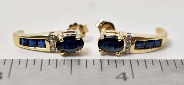 Fantastic Sapphire J-Hoop earrings in 14K Yellow Gold
