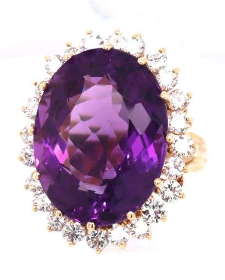 14kt Yellow gold 12ct Amethyst and 1.50ctw diamond ring