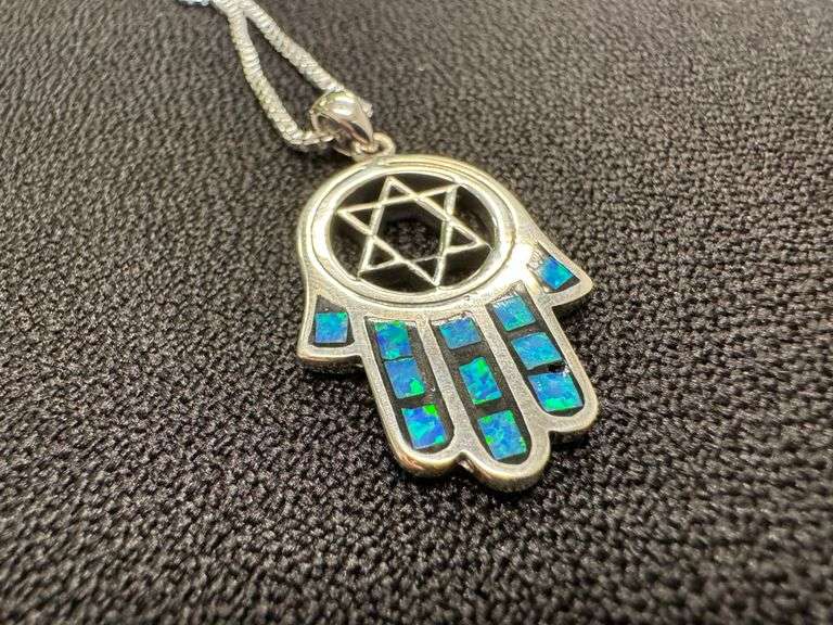 Sterling Silver Mosaic Hamsa Pendant Hand of God Star of David Jewish Charm 925