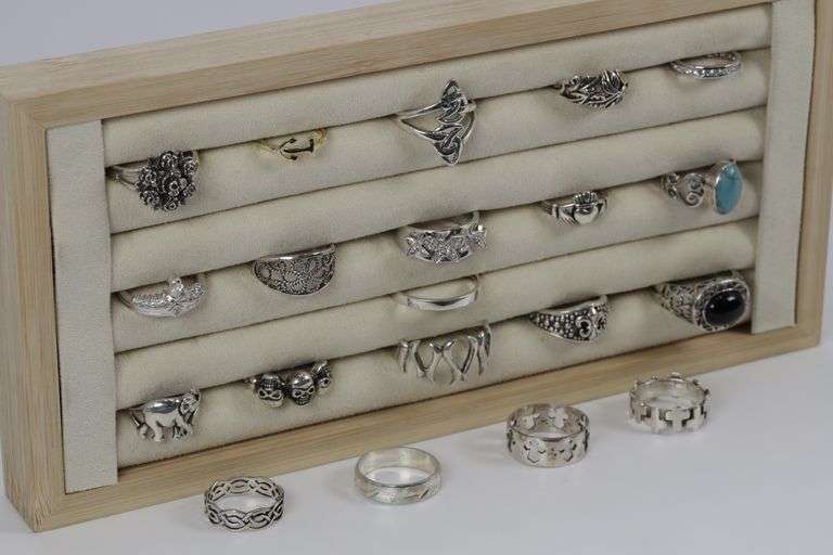 .925 Sterling Silver Ring Assortment Various Sizes & Styles (20 Ring Lot)