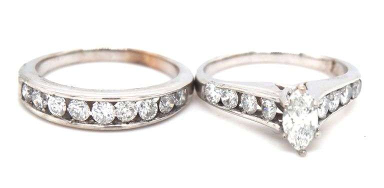 14kt White gold 0.40ct marquise and 0.75ctw channel set engagement ring