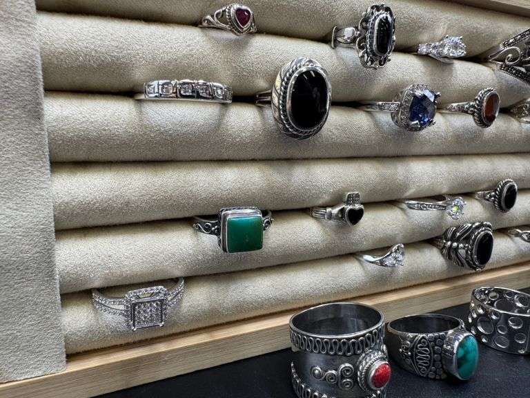 .925 Sterling Silver Curated 20 Ring Lot Various Sizes & Styles
