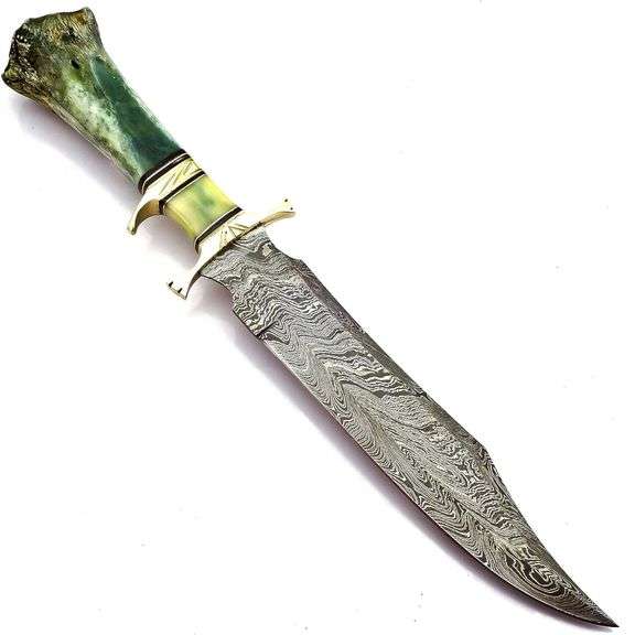Hand-Forged Damascus Steel Hunting Knife Camel Bone Handle