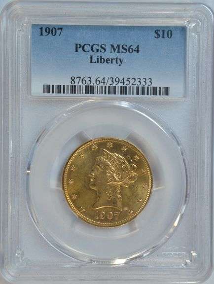 Super nearly Gem BU 1907 $10 Liberty Gold Piece. PCGS MS64