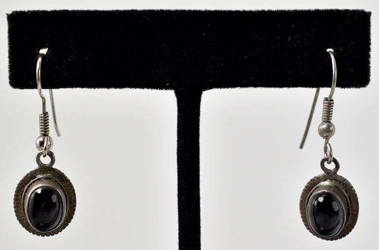 Black Star Gemstone Dangle Earrings in Sterling Silver