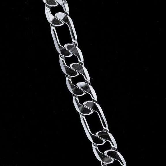 Huge 124 Gram Tri-Layered .925 Silver Plated Italian Figaro Link Necklace