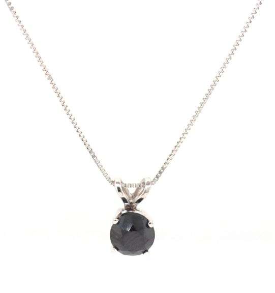 14kt White gold 0.45ct black diamond pendant on chain