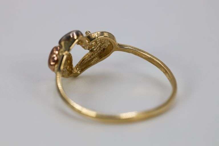 10k Yellow Gold Round White CZ Tri-Color Heart White Rose Promise Ring Band Size 6.5