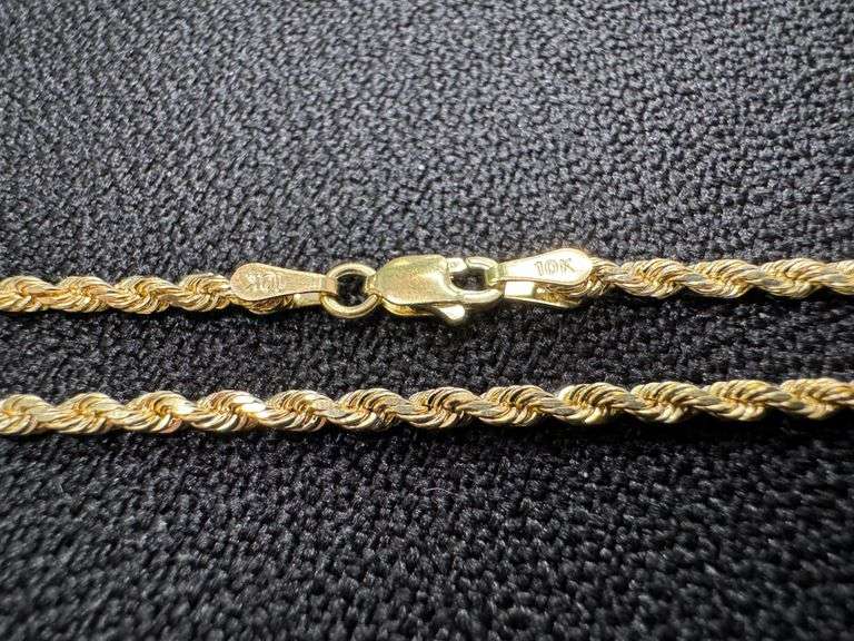 10k Yellow Gold Diamond-Cut Solid Rope Link Chain 2.5mm Necklace 18"