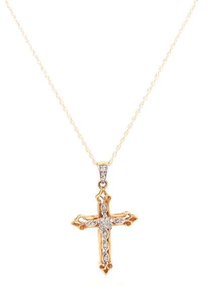 10kt Yellow gold diamond cross pendant on chain