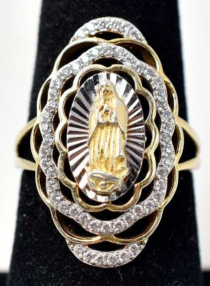 Religious Diamond Ring in Vermeil Sterling Silver