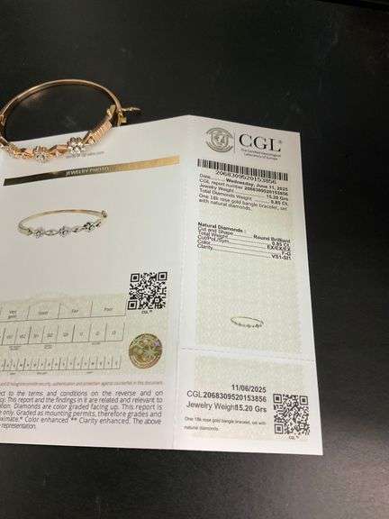 CERTIFIED 18K ROSE GOLD DIAMOND BANGLE BRACELET.