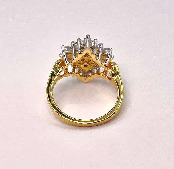 Sparkling 14 Kt Yellow Gold Plated 4.1 Ctw Lab Simulated Diamond Ring