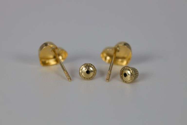 10k Yellow Gold Diamond-Cut Shiny Heart Stud Earrings