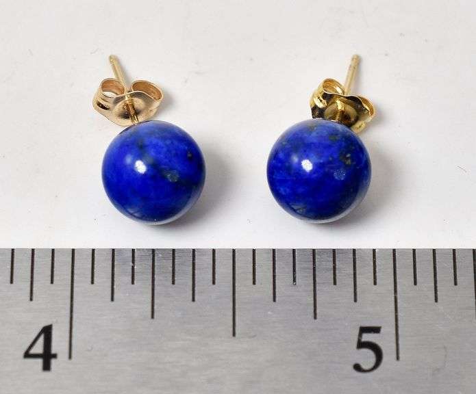 Stunning 14K Yellow Gold Lapis Lazuli Stud Earrings