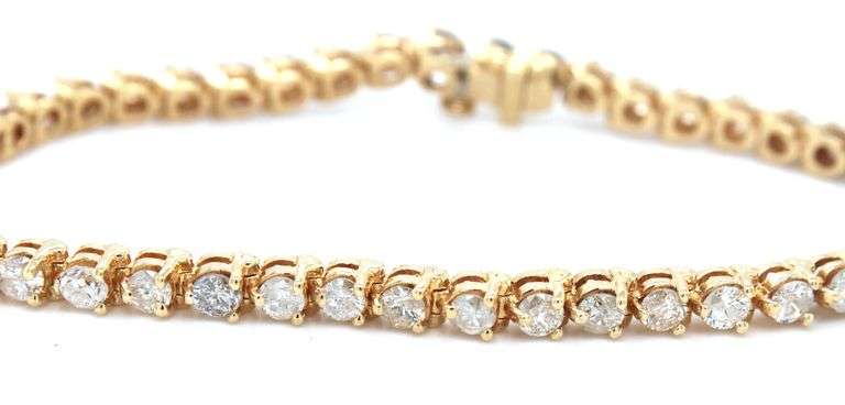 14kt Yellow  gold 4ctw round brilliant cut diamond tennis bracelet