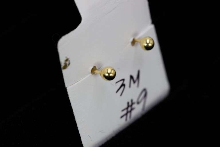 10k Yellow Gold 3mm Round Ball Stud Earrings