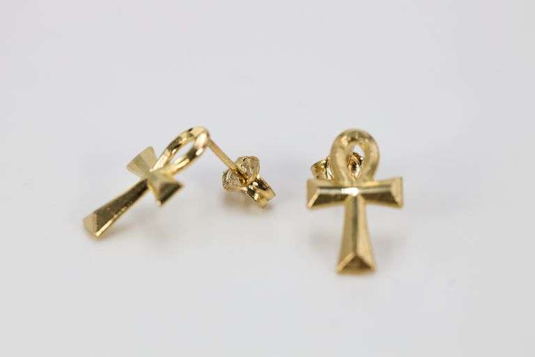10k Yellow Gold Ankh Cross Stud Earrings