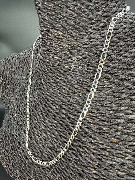 10k White Gold Solid Figaro Link Chain 3.3mm Necklace 18"