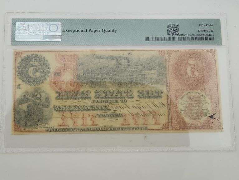 1859-1860s Detroit State Bank of Michigan $5 Remainder Note PMG58 Choice AU EPQ
