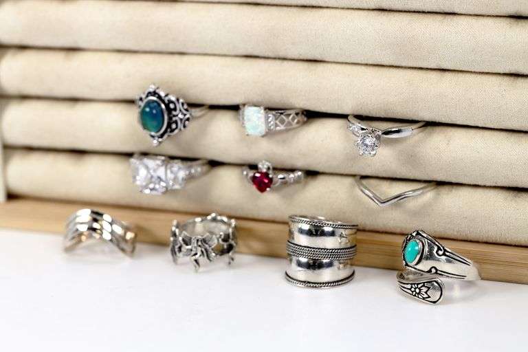 .925 Sterling Silver Curated Ring Lot of 10 Rings Various Sizes & Styles