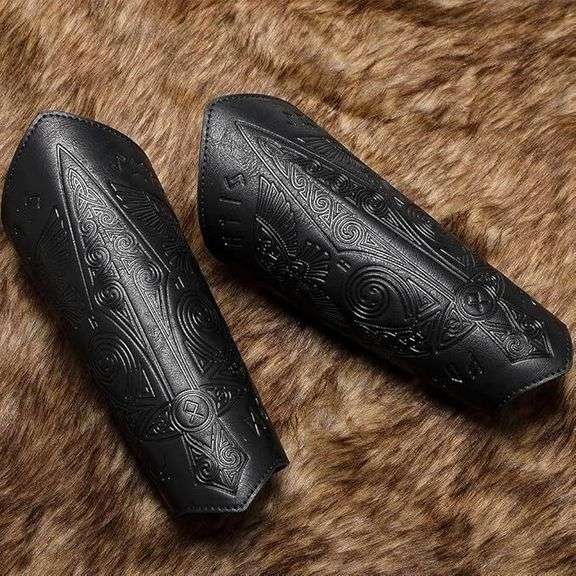Viking Leather Bracers Embossed Dragon and Totem Gauntlets