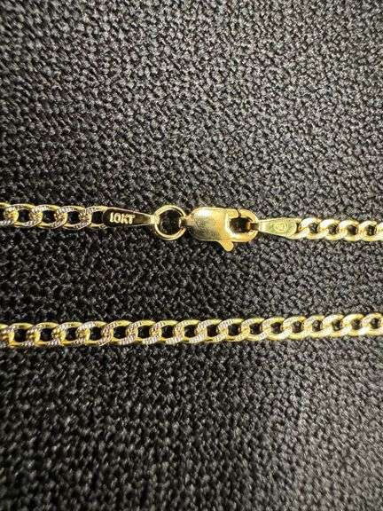 10k Yellow Gold-Hollow Pave Curb Link Chain 2.5mm Necklace 24"