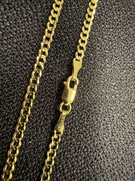 14k Yellow Gold Solid Curb Chain 2.6mm Link Necklace 16"