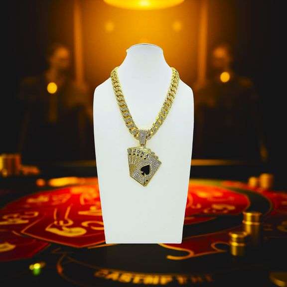 Dazzling Huge 163.1 Gram 18 Kt Gold Plate Royal Flush Necklace Pendant