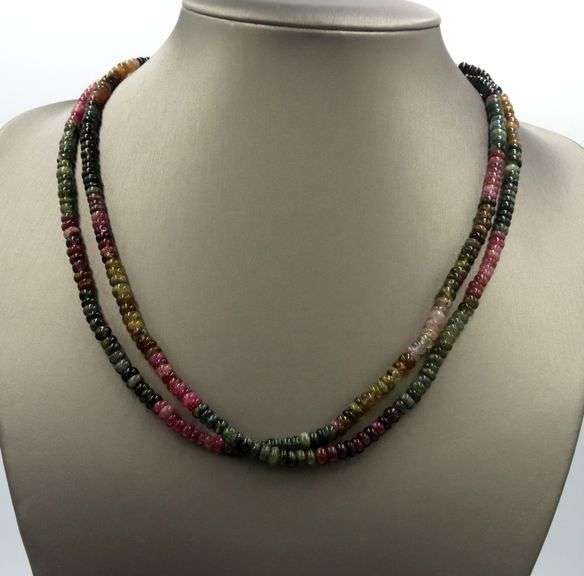 2 Row multi color gemstone necklace with sterling silver clasp