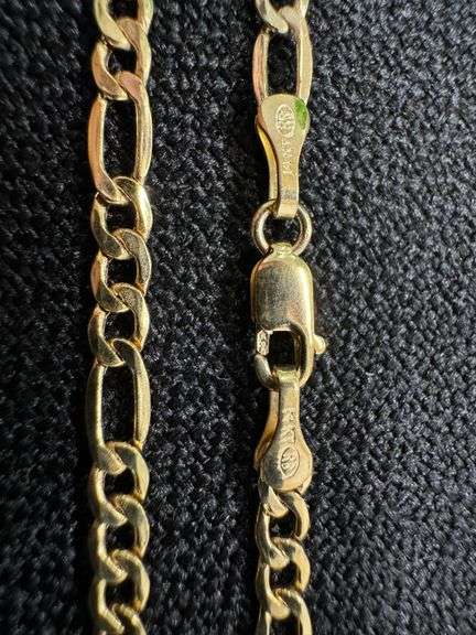 14k Yellow Gold Hollow Figaro Link Chain 3.3mm Bracelet 8"