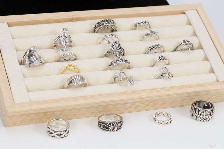 Sterling Silver Ring Assortment Various Sizes & Styles (20 Ring Lot)