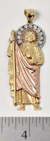 Holy 14K 3 Tone Gold Religious Pendant with Diamonds