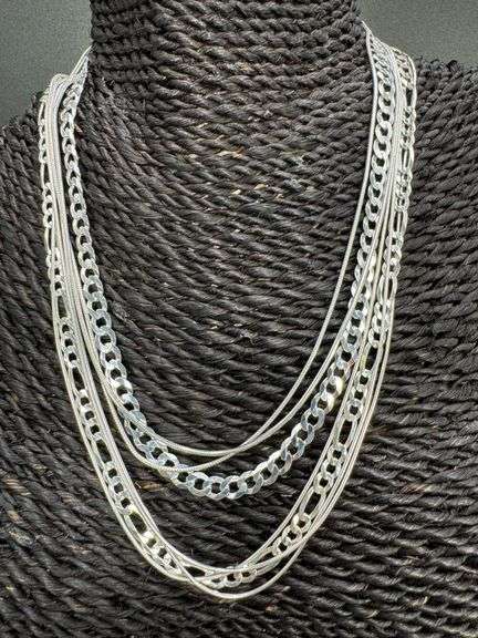Sterling Silver Italian 925 Layered 7 Piece Chain Set 18",16",18",16",16",18",18"