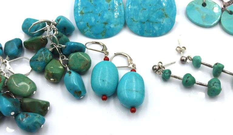 5 pairs of vintage 925 sterling silver turquoise earrings