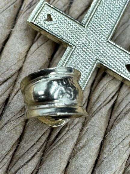 10k Yellow Gold Cross with Hearts Pendant Classic Love Christian Charm