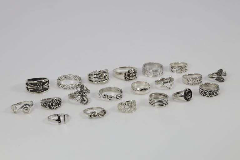 Sterling Silver Curated Ring Assortment Various Sizes & Styles (20 Ring Lot)
