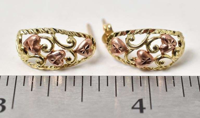 Wonderful 10K Yellow and Rose Gold J-Hoop Earrings